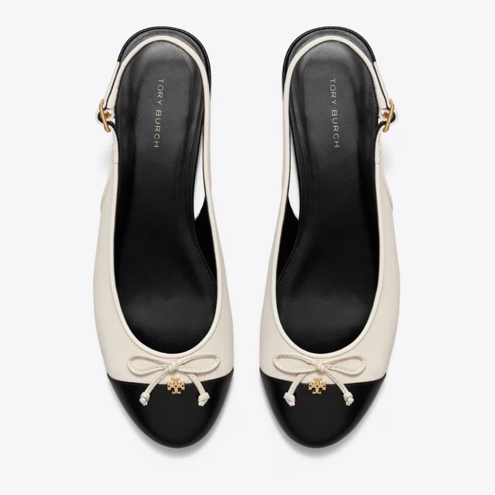 Tory Burch Cream and Black Flats with Gold Accent